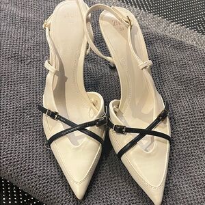 Zara Cream and Black Pointed Heels